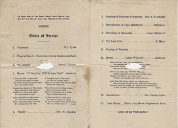 iarton unveiling of War Memorial cenotaph Order of Service 1922 - pages 2 and 3